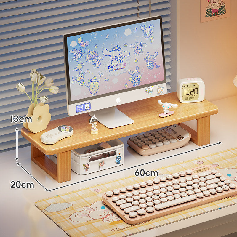 Bamboo Desktop Monitor Riser with Under-Shelf Keyboard Storage and Cable Management