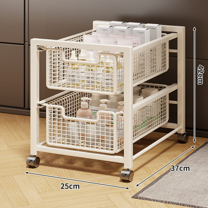 Under-Cabinet Sliding Three-Tier Mesh Basket Organizer with Removable Bins