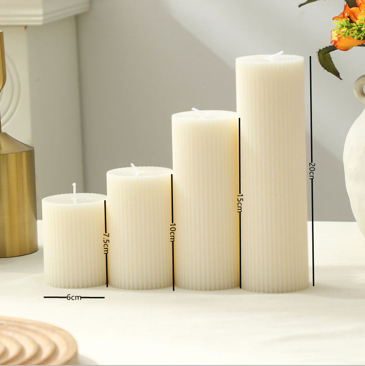 Ribbed Pillar Candle Collection with Graduated Heights and Drip-Resistant Finish