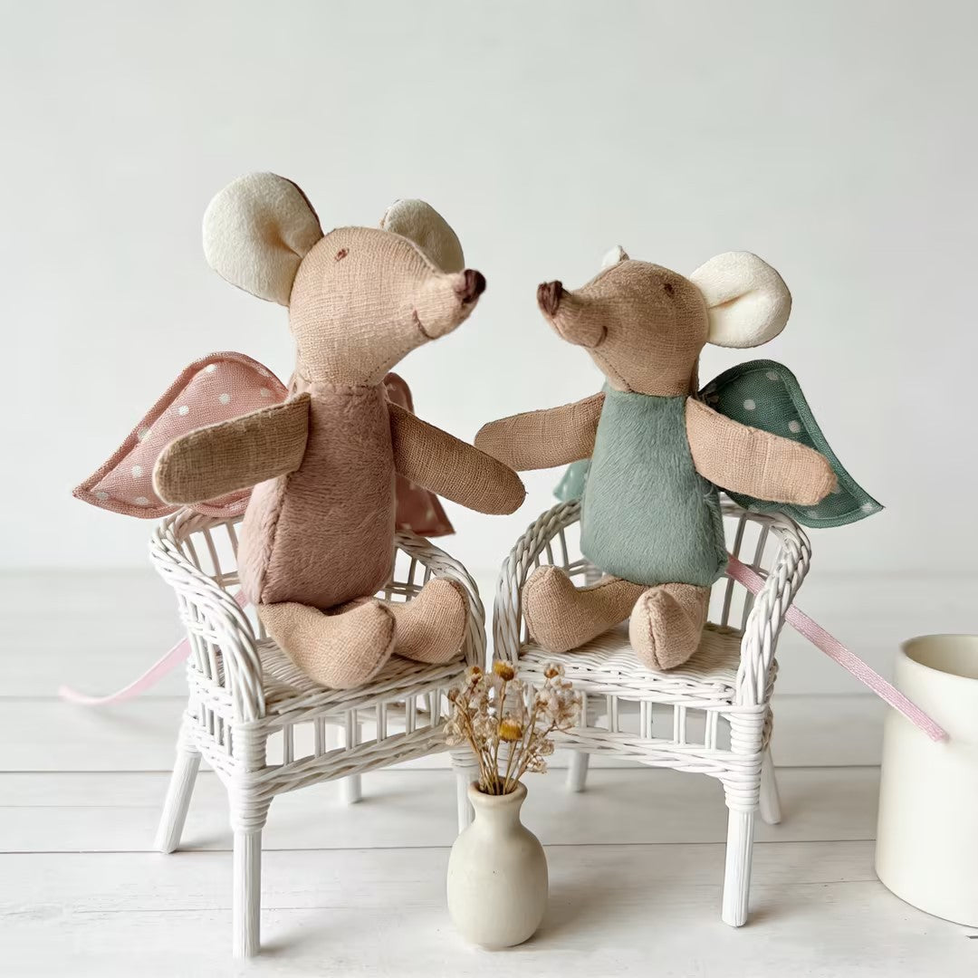 Handcrafted Cotton Plush Mouse Doll with Crocheted Dress