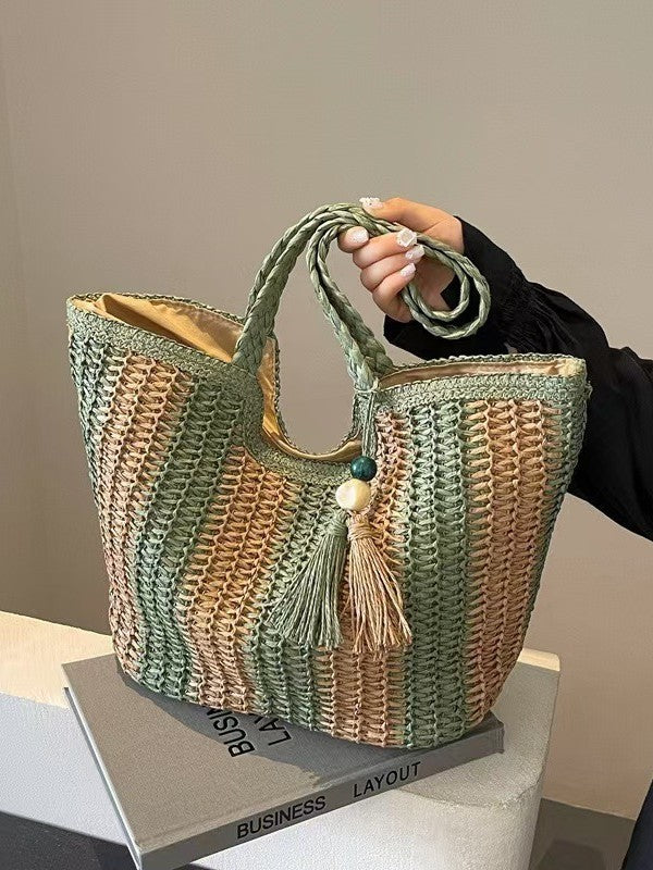 Braided beach bag with decorative tassel pendant Kalsten