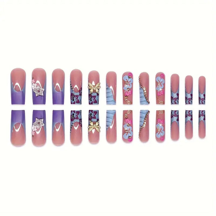 Artistic Floral-Embellished Press-On Nail Set Kalsten