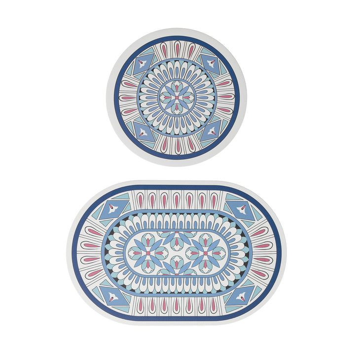 Bathroom Mat Set Kalsten with non-slip soft back underside and fine lace pattern look