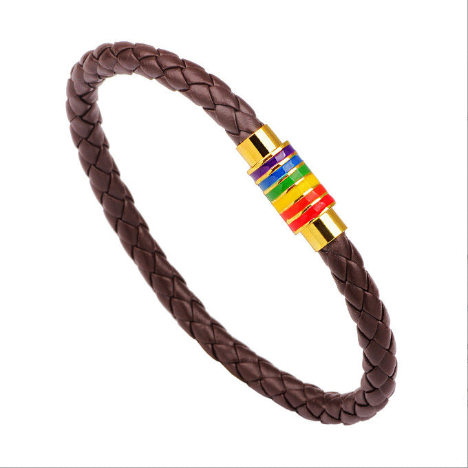 Leather Braided Bracelet with Colorful Accent Kalsten