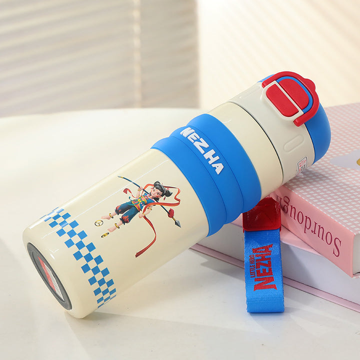 Insulated drinking bottle with a cute character design and practical carrying strap Kalsten