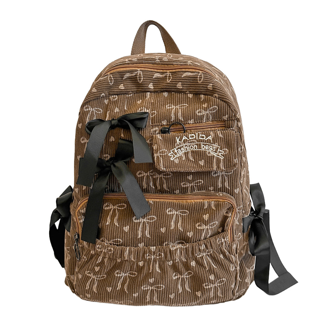 Playful Bow-Embellished Corduroy Backpack Kalsten