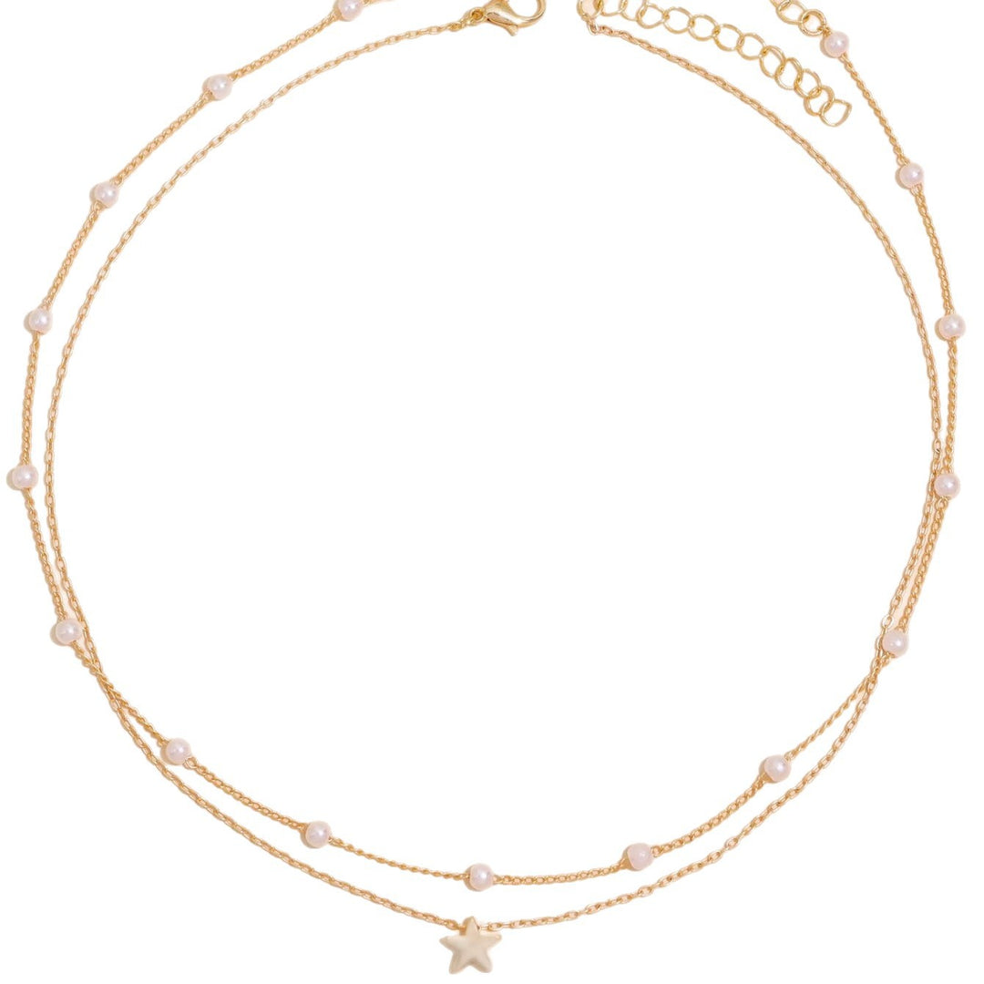 Layered Pearl and Star Charm Necklace Kalsten
