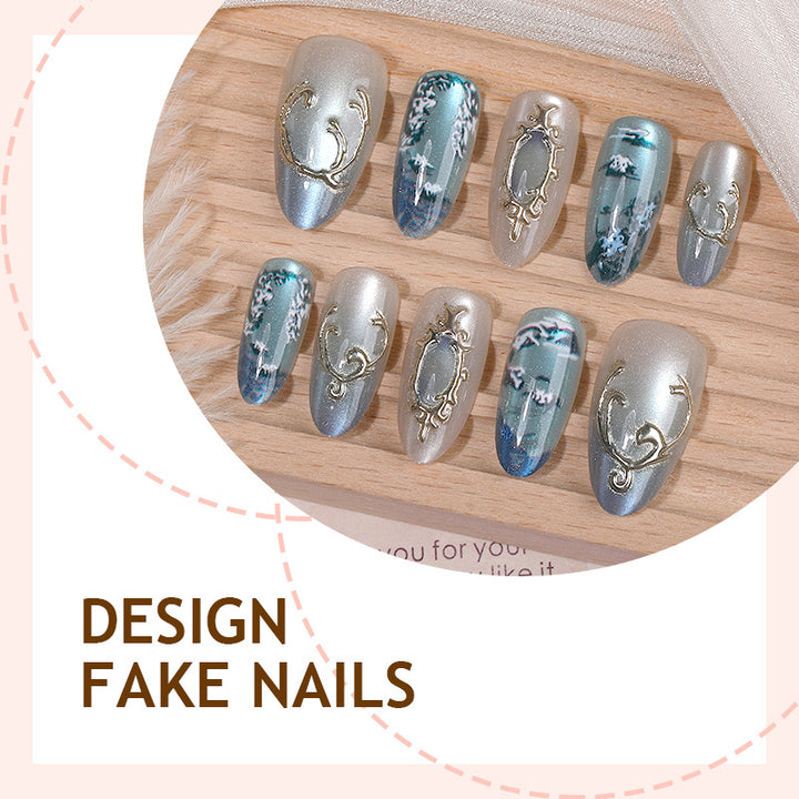 Luxury Artificial Nail Set with Elegant Glitter and 3D Elements Kalsten