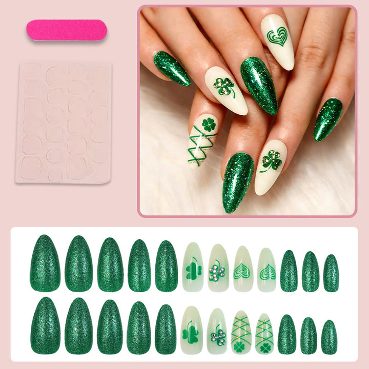 Artificial nail set with glamorous glitter and lucky designs Kalsten