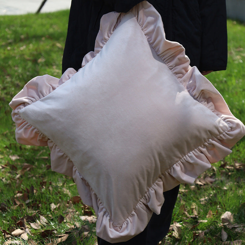 Square cushion cover made of extra-long plush faux fur with a relief wave texture Kalsten