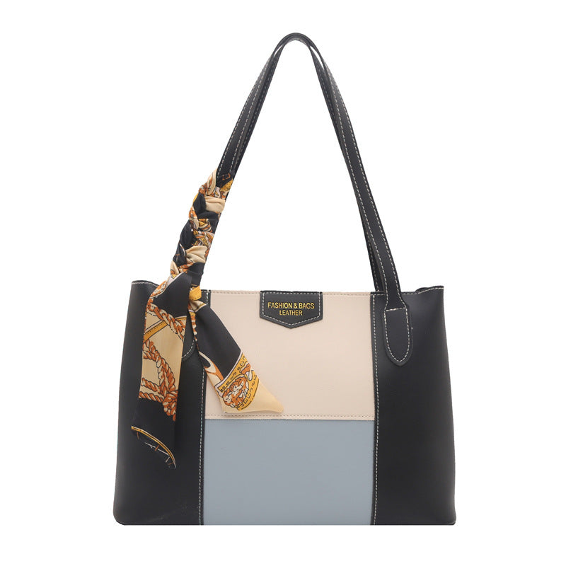 Structured Tote Handbag with Decorative Scarf