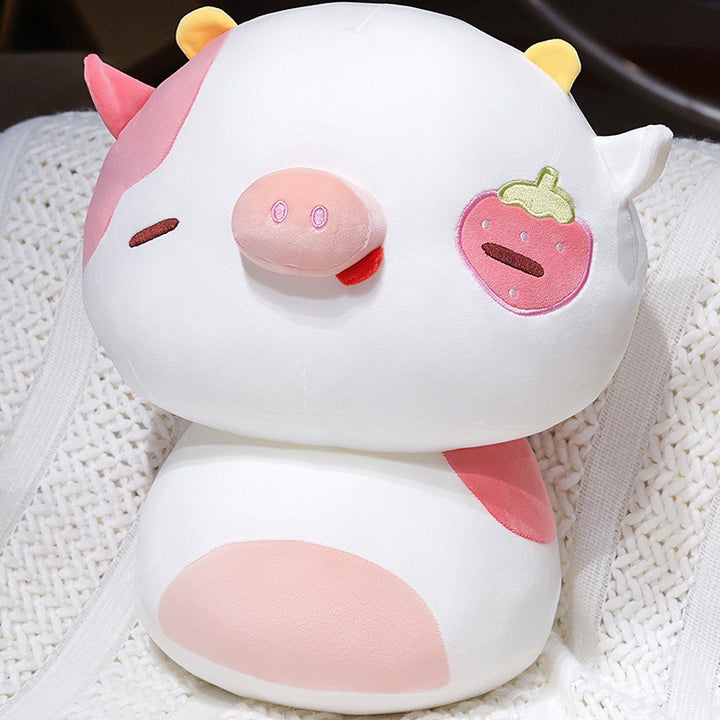 Plush Stacked Cow Cuddle Pillow with Embroidered Grape Motif & Weighted Bean-Core Kalsten