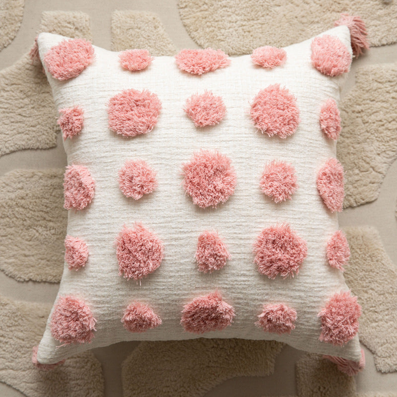 Hand-Tufted Arc-Motif Cotton Square Accent Pillow with Corner Tassels and Removable Insert