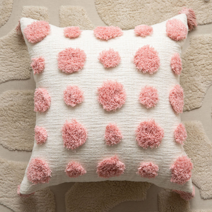 Hand-Tufted Concentric Arch Cotton Throw Pillow with Tassel Corners and Removable Cover