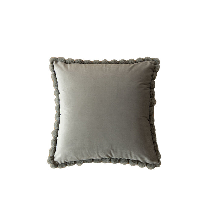Plush Velvet Square Decorative Throw Pillow with Pom-Pom Border and Removable Cover