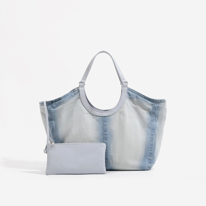 Denim Tote Bag with Detachable Pouch