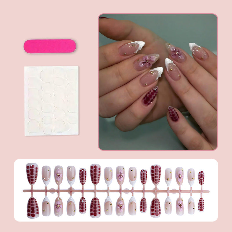 Artificial Nail Set with Elegant Flower and Glitter Accents Kalsten
