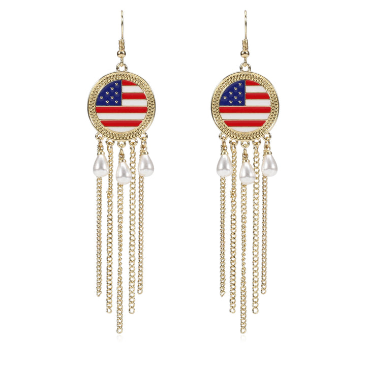Women’s dangling earrings with enameled medallion and pearl fringes Kalsten