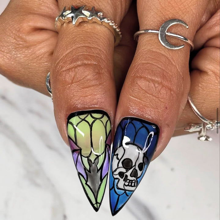 Artistic Halloween-Themed Stiletto Press-On Nails Kalsten