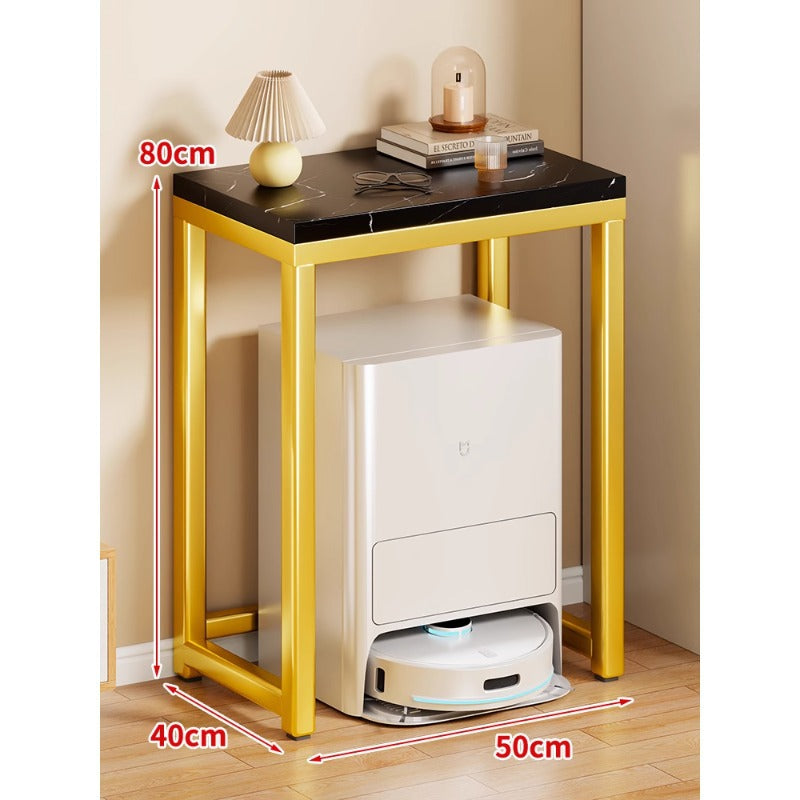 Marble Top Gold Metal Console Stand for Robot Vacuum Dock and Entryway Organizer