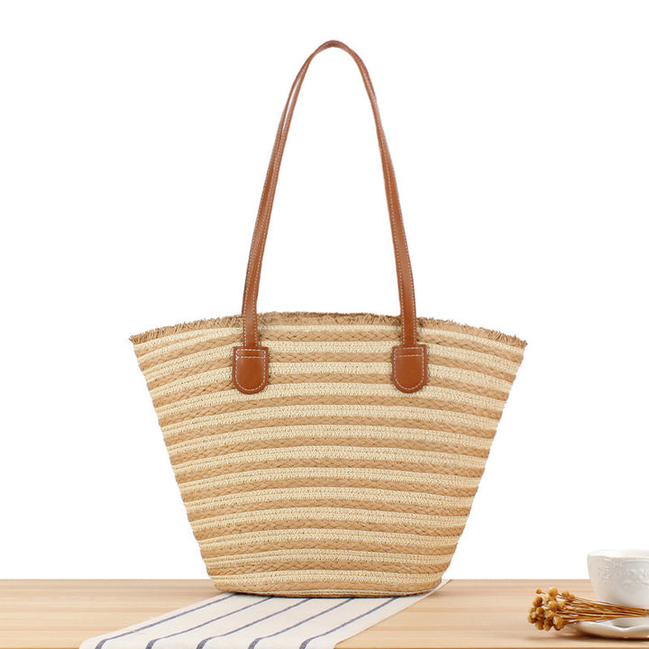 Braided beach bag with modern stripes and sturdy handles Kalsten
