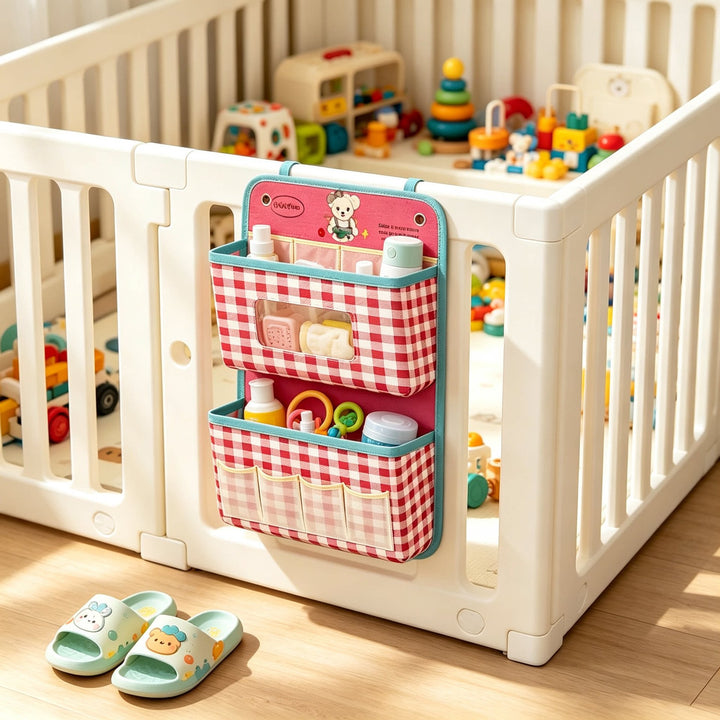 Hanging Three-Tier Fabric Wall Organizer with Front Window and External Pockets