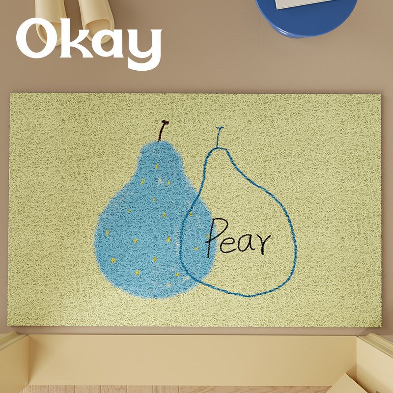 Low-Pile Absorbent Entrance Doormat with Pear Illustration and Non-Slip Backing