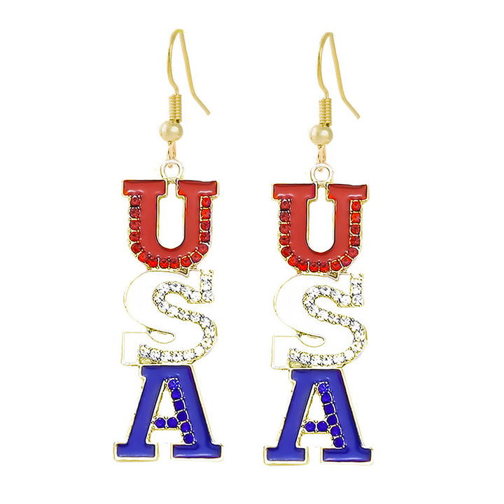 Ladies enamel earrings horseshoe with star stripe motif Kalsten