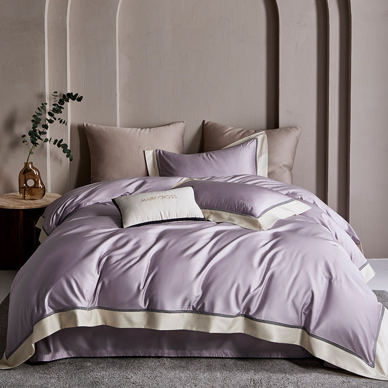 Elegant Satin Duvet Cover Set with contrasting hem trim and fine piping