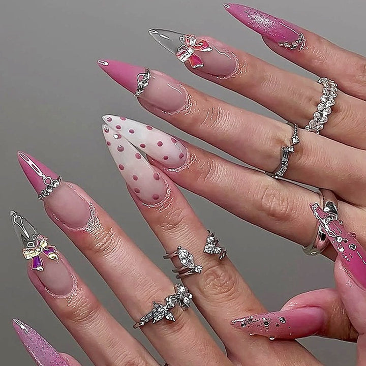 Acrylic nail set with elegant flower and glitter details Kalsten
