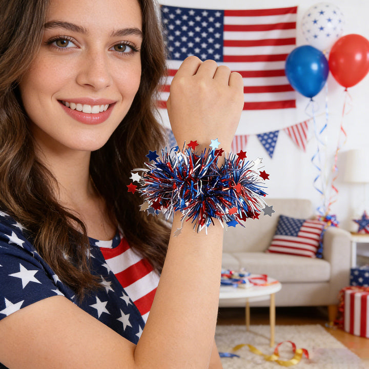 Unisex nan Pompom bracelet made of metallic tinsel with elastic insert for party and cheerleading Kalsten
