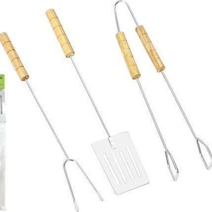 Stainless Steel BBQ Skewer Set with Dual Prong Blades and Ergonomic Wooden Handles Kalsten