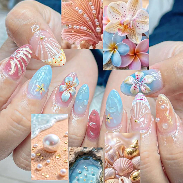 Artificial Nail Set with Floral Designs and Glittering Accents Kalsten