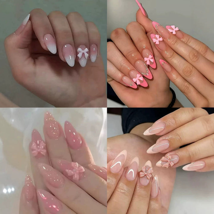 Acrylic Nail Set with Elegant Bows and Glamorous Accent Kalsten