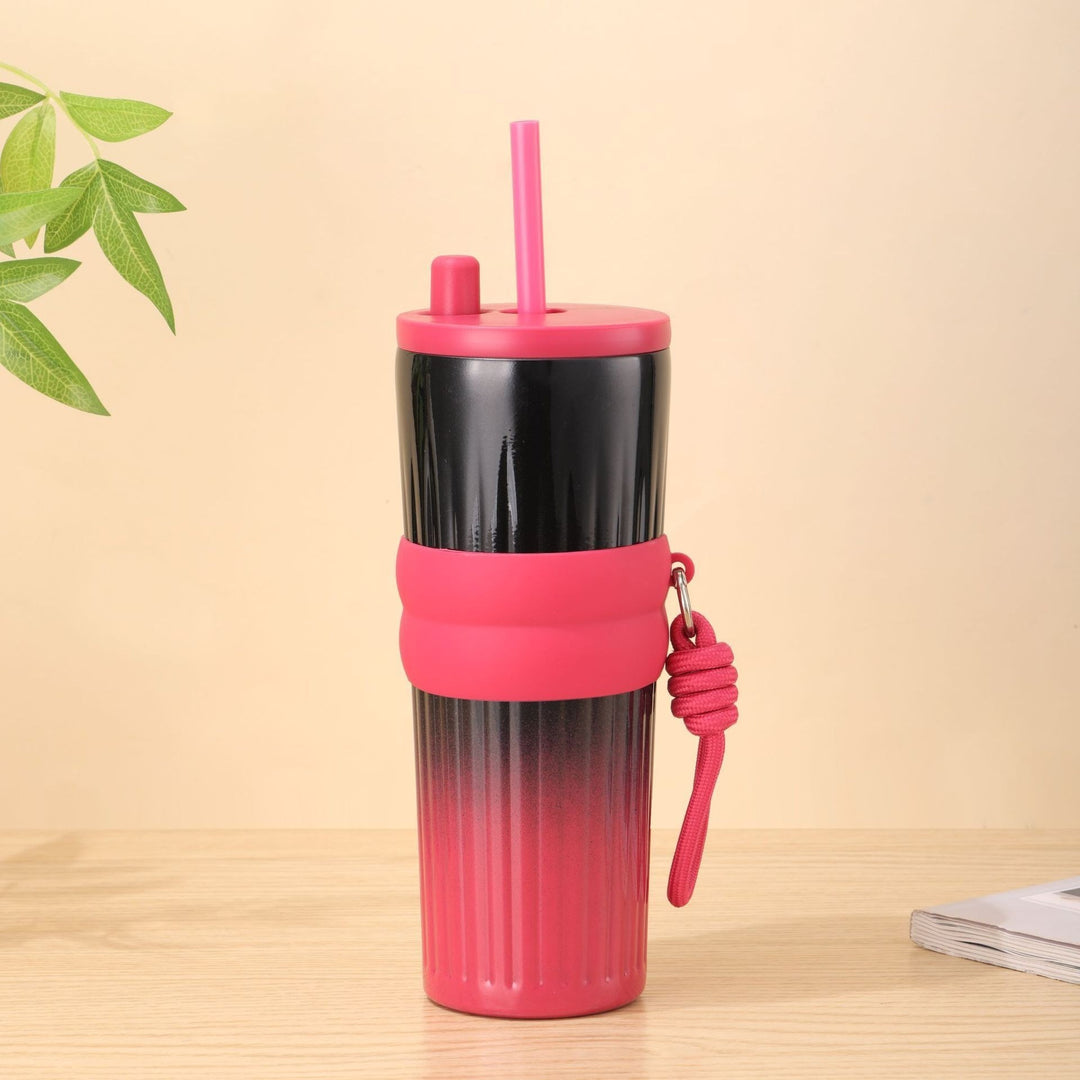 Ladies multifunctional insulated drinking bottle with integrated straw and practical carrying handle Kalsten