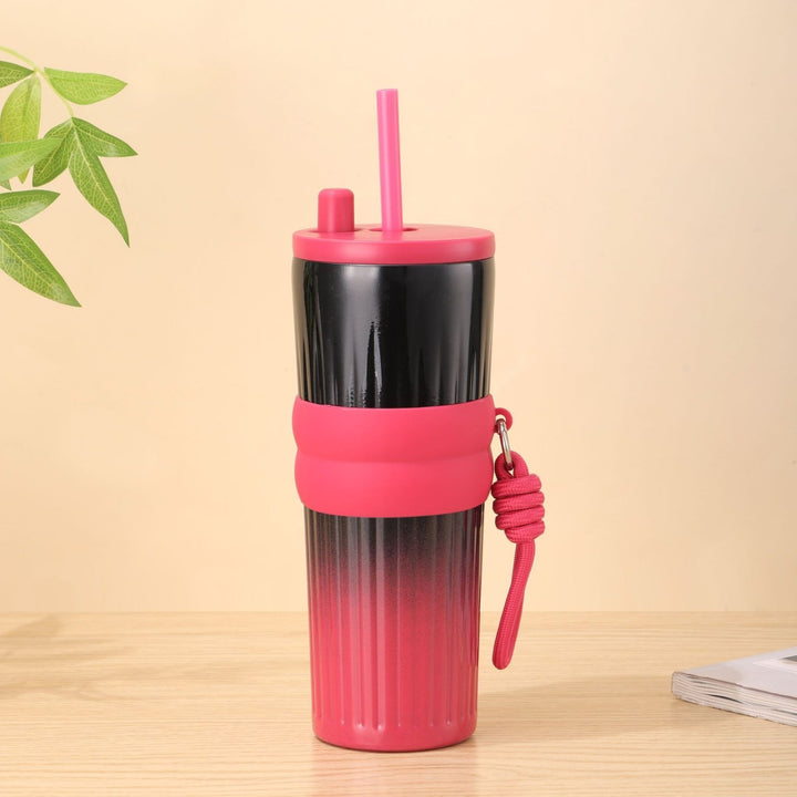 Ladies multifunctional insulated drinking bottle with integrated straw and practical carrying handle Kalsten