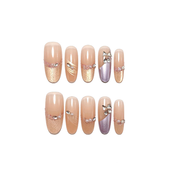 Glamorous artificial nails with rhinestone applications Kalsten