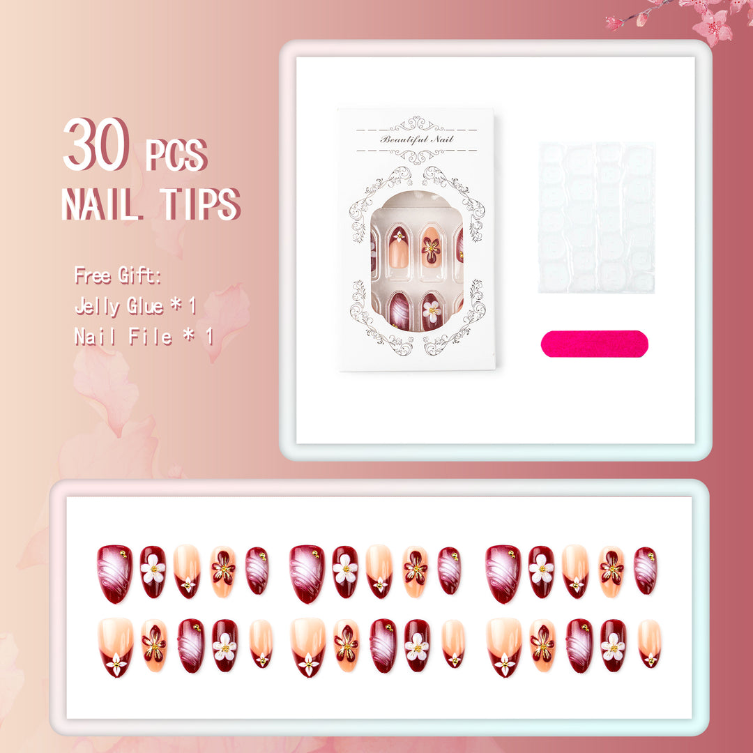 Elegant Floral-Embellished Press-On Nail Design