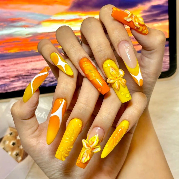 Elegant and Creative Art Nails in Colorful Flower Design Kalsten