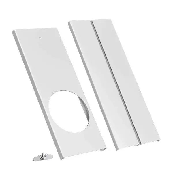 Unisex universal size portable air conditioner window ventilation plate adapter with circular exhaust cutout and adjustable sliding panel Kalsten