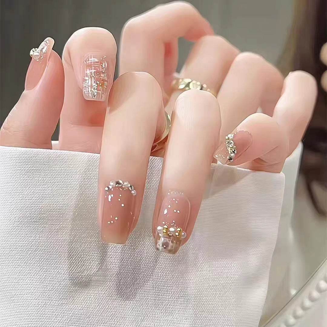 Elegant Press-On Nail Art Set with Pearl Accents Kalsten