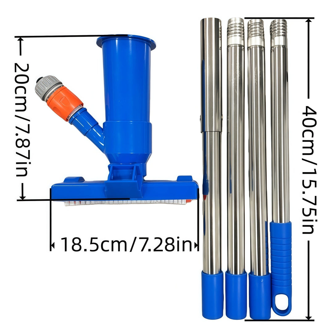 Telescopic stainless steel pool vacuum kit with brush head and fine mesh leaf bag Kalsten