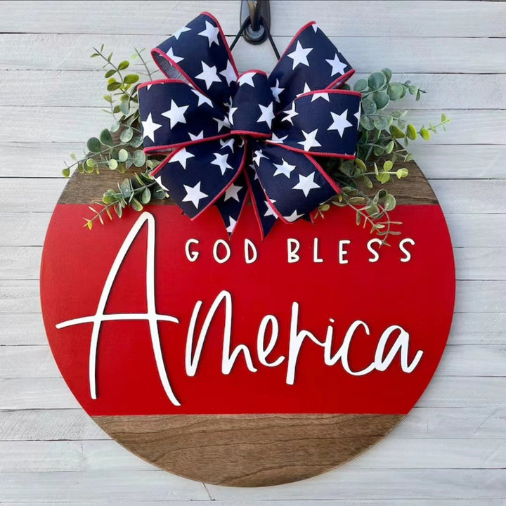 Unisex decorative wooden wall wreath with patriotic lettering Kalsten