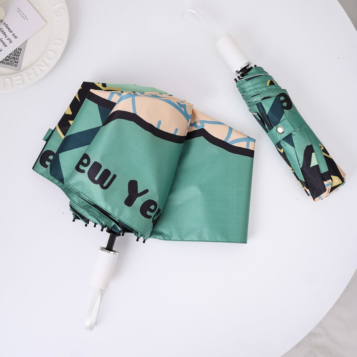 Ladies innovative folding umbrella with gentle leaf design and practical carrying pouch Kalsten