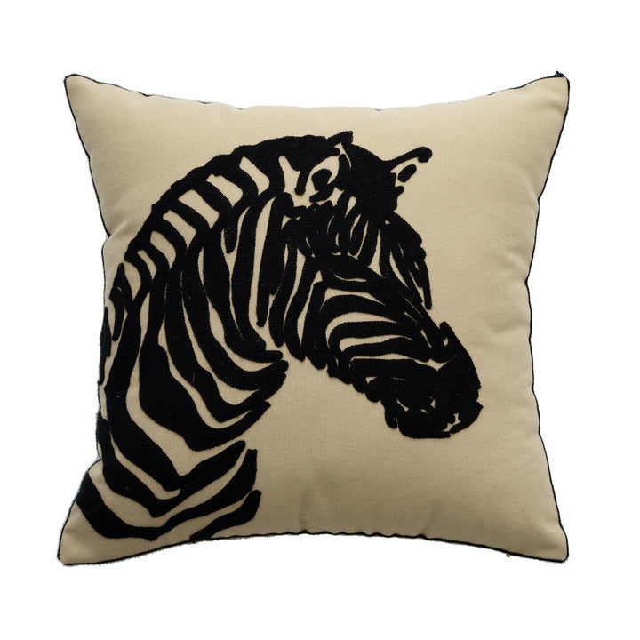 Hand-tufted square decorative cushion cover with floral chenille appliqué