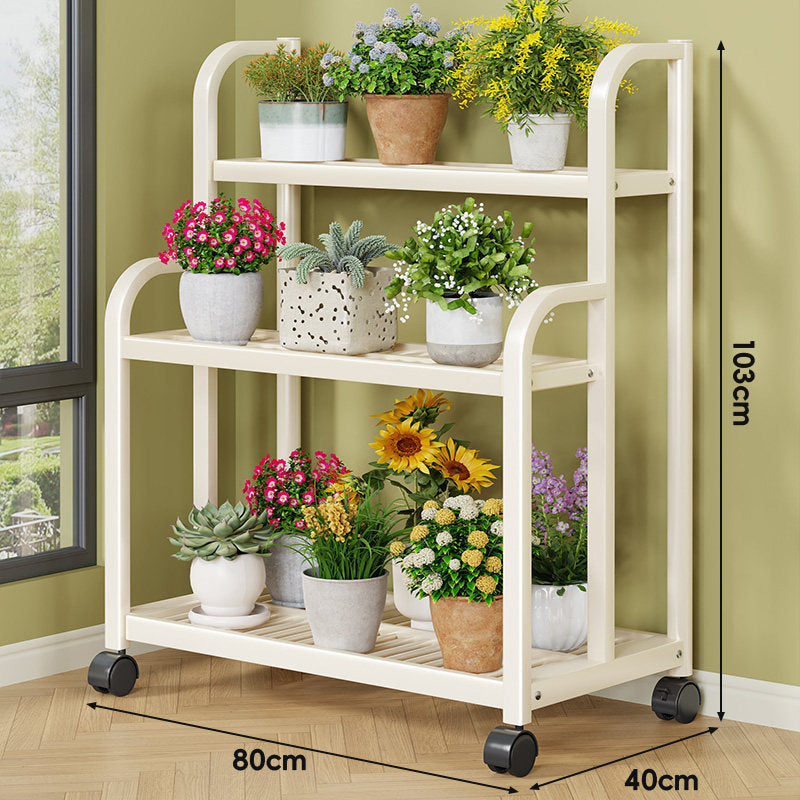 Three-Tier Rolling Metal Plant Display Shelf