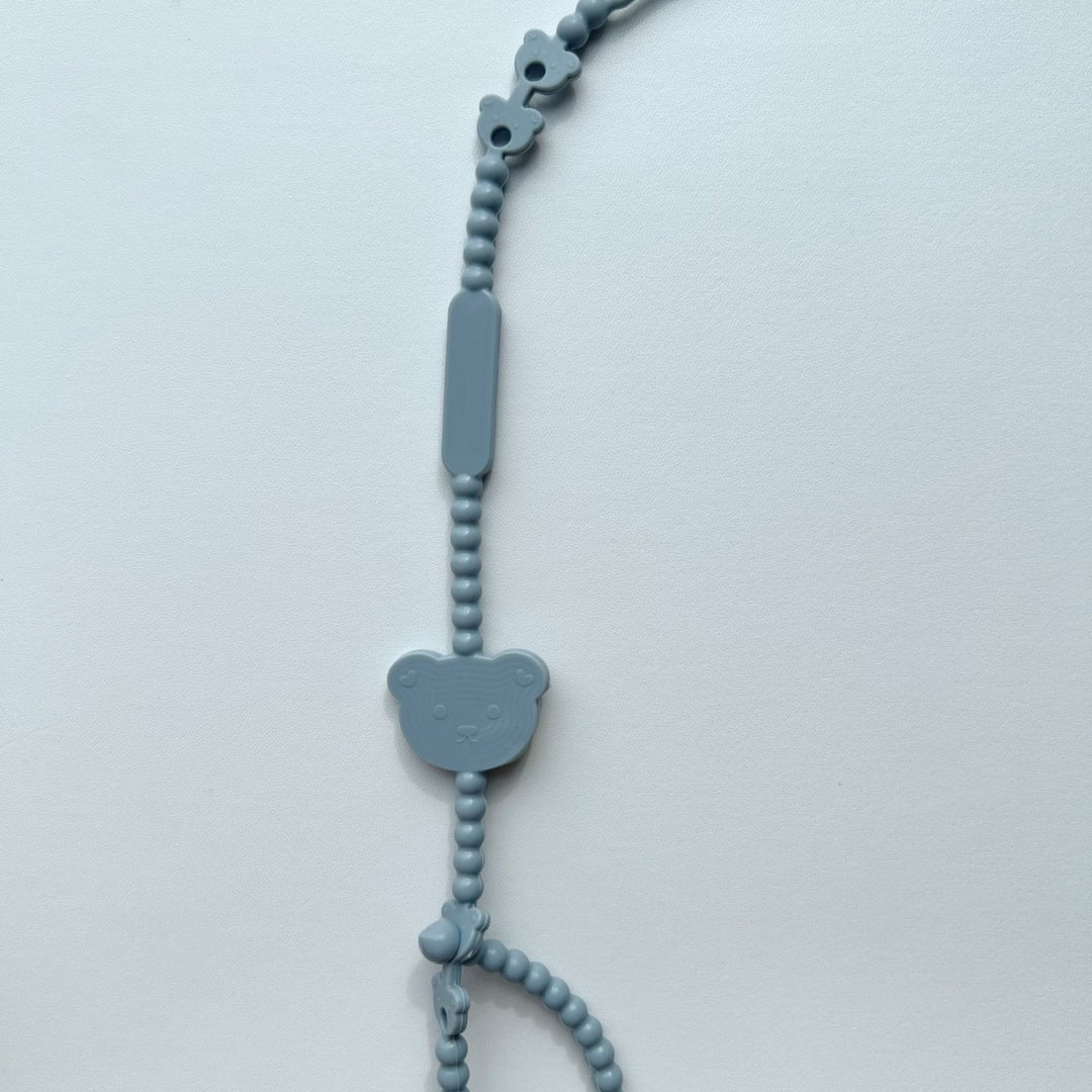 Silicone Beaded Pacifier Lanyard with Bear Teether and Quick-Release Safety Clip