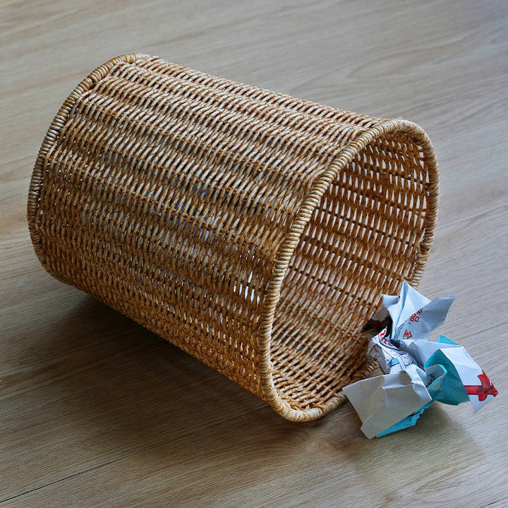 Handwoven Round Wicker Waste Basket Kalsten
