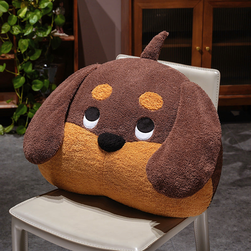 Large soft plush dog pillow as a back and decorative pillow