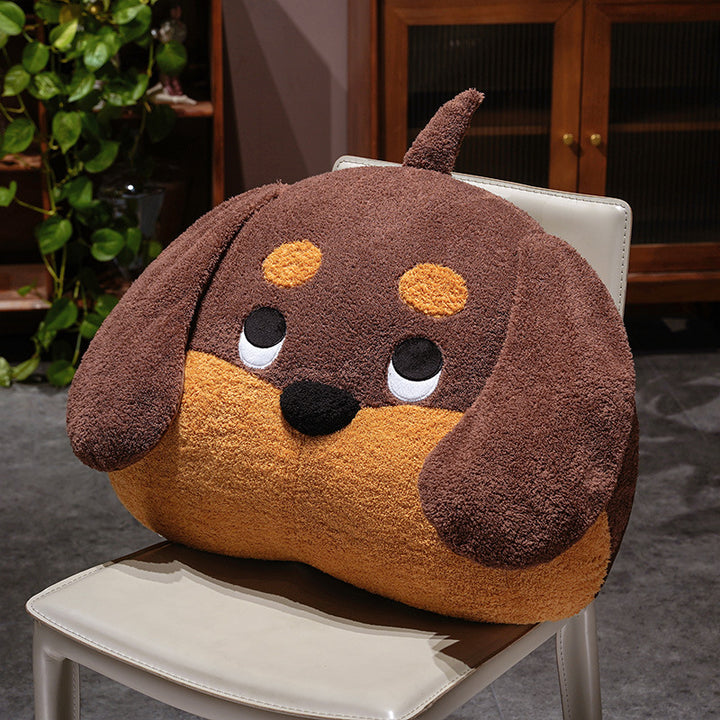Large soft plush dog pillow as a back and decorative pillow